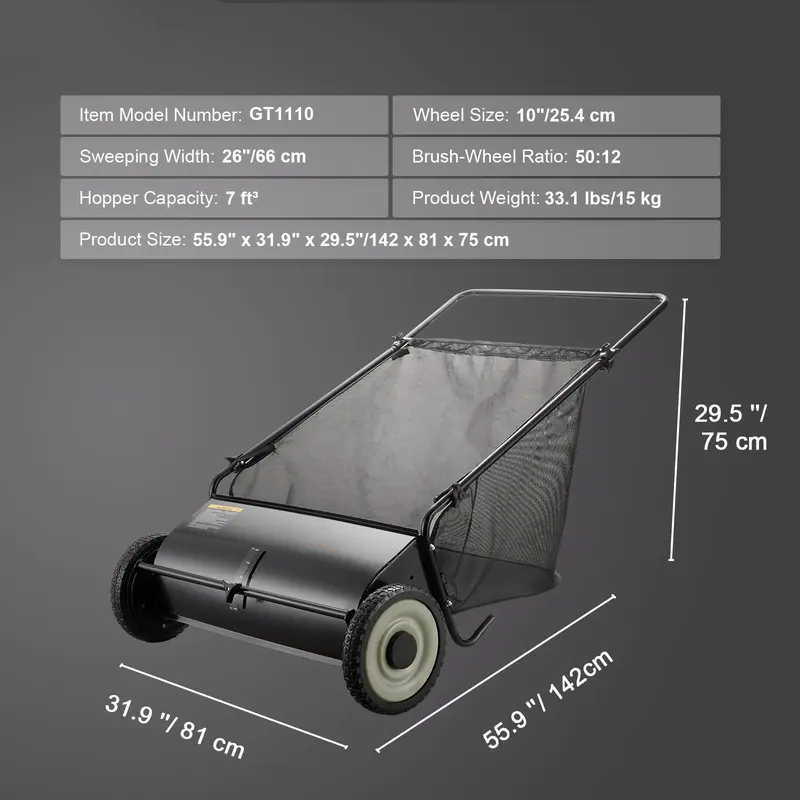 Adjustable Push Lawn Debris Sweeper