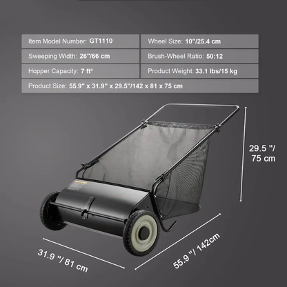 Adjustable Push Lawn Debris Sweeper