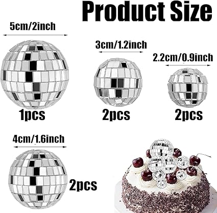 7-Piece Disco Ball Cake Topper Set – Retro Glam Decorations
