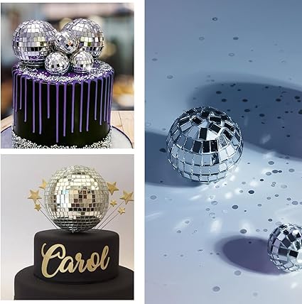 7-Piece Disco Ball Cake Topper Set – Retro Glam Decorations