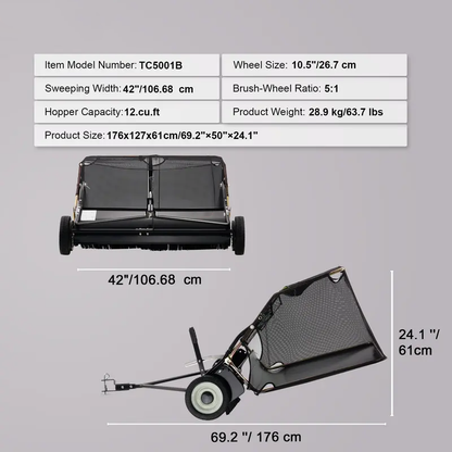 Adjustable Push Lawn Debris Sweeper