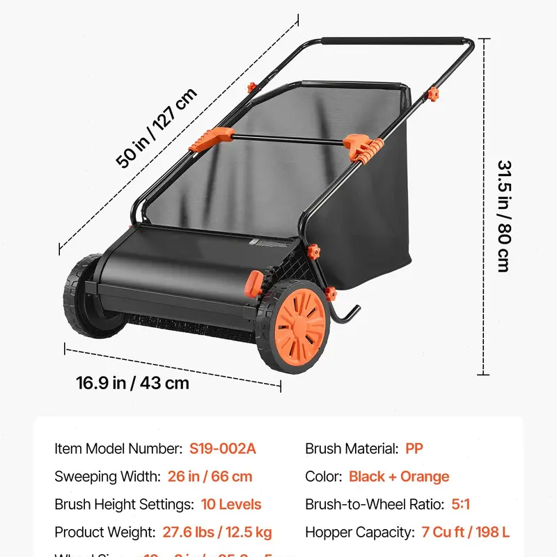 Adjustable Push Lawn Debris Sweeper
